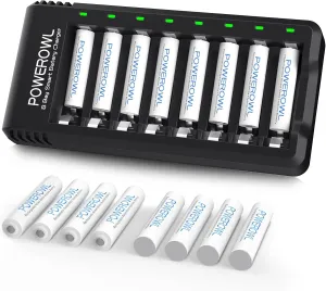 AAA Rechargeable Batteries 16 Pack w/Charger, POWEROWL High Capacity Rechargeable AAA Batteries 1000mAh 1.2V NiMH Low Self Discharge