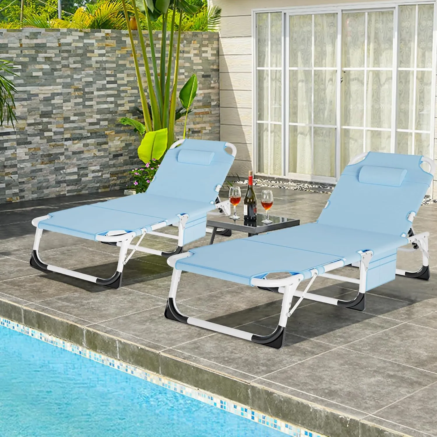 ABORON 3 in 1 Sun Tanning Chair Oversized with Mat&Face Arm Hole, Heavy Duty Folding Chaise Lounge Chairs, 5-Position Outdoor Lounge Chair/Pillow, for Beach, Pool, Lawn, Yard, Patio
