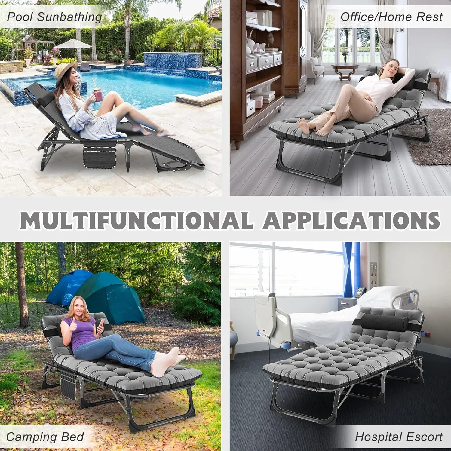 ABORON Chaise Lounge Chair,5 Positions Padded Outdoor Tanning Chair,Heavy Duty Portable Lounge Chair for Outdoor Sunbathing Patio Pool Lawn Deck Poolside,Support up to 440 Lbs