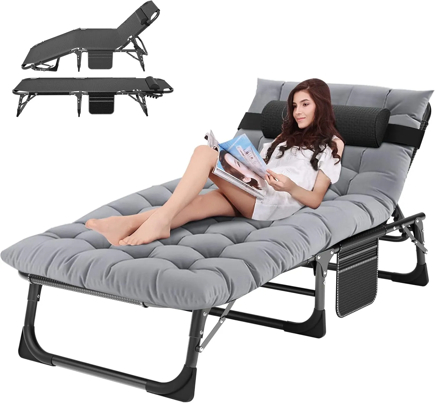 ABORON Chaise Lounge Chair,5 Positions Padded Outdoor Tanning Chair,Heavy Duty Portable Lounge Chair for Outdoor Sunbathing Patio Pool Lawn Deck Poolside,Support up to 440 Lbs