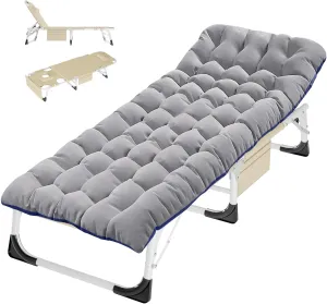 ABORON Folding Camping Cot W/Mat & Face Arm Hole for Adults, Adjustable Heavy Duty Outdoor Bed,1200 D Layer Oxford Travel Camp Cots for Beach, Pool, Lawn,Yard, Patio