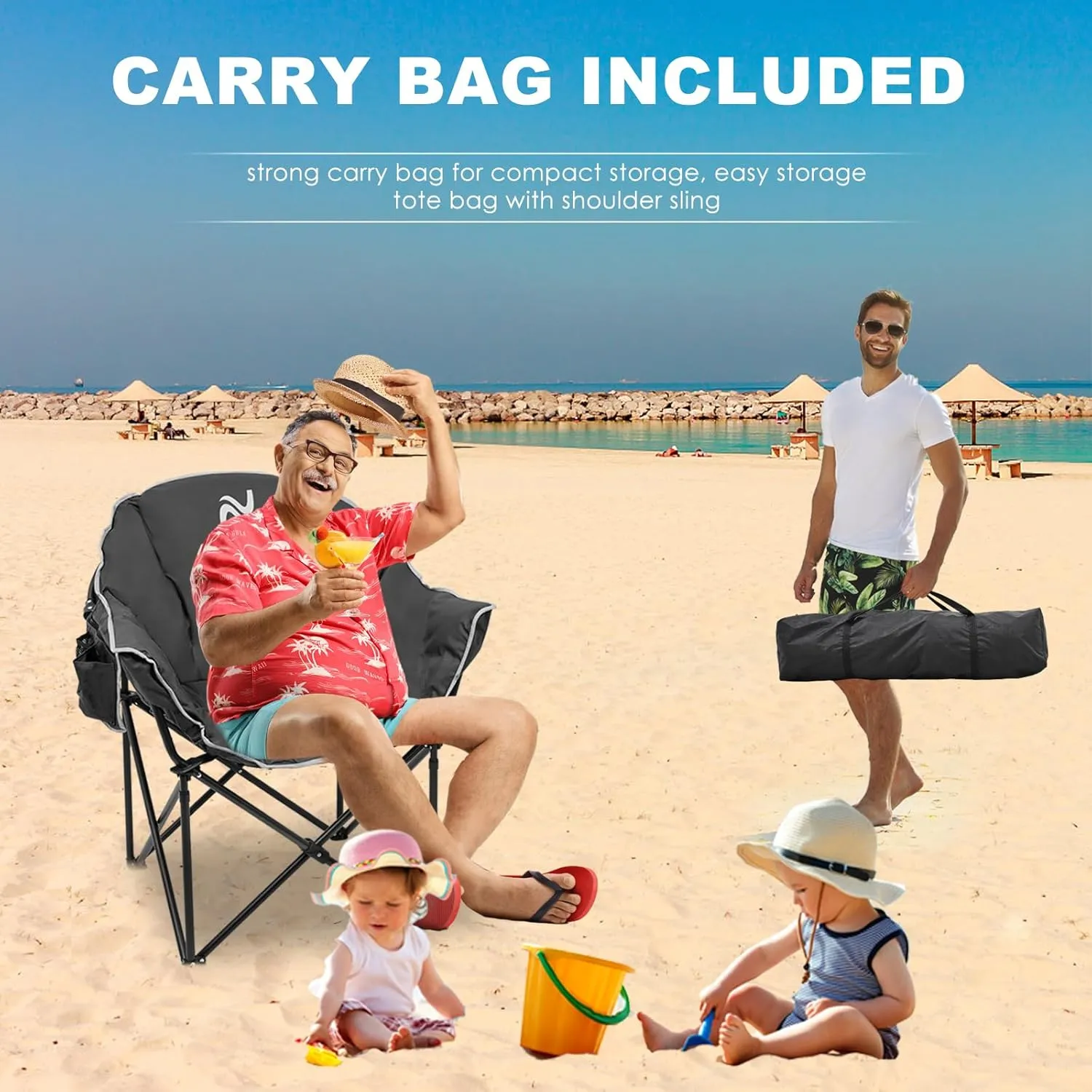 ABORON Oversized Camping Chair, Outdoor Chairs with Side Pocket, Heavy Duty Outside Couch, Folding Cotton Padded Chair Seat for Sports, Patio