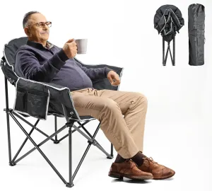ABORON Oversized Camping Chair, Outdoor Chairs with Side Pocket, Heavy Duty Outside Couch, Folding Cotton Padded Chair Seat for Sports, Patio