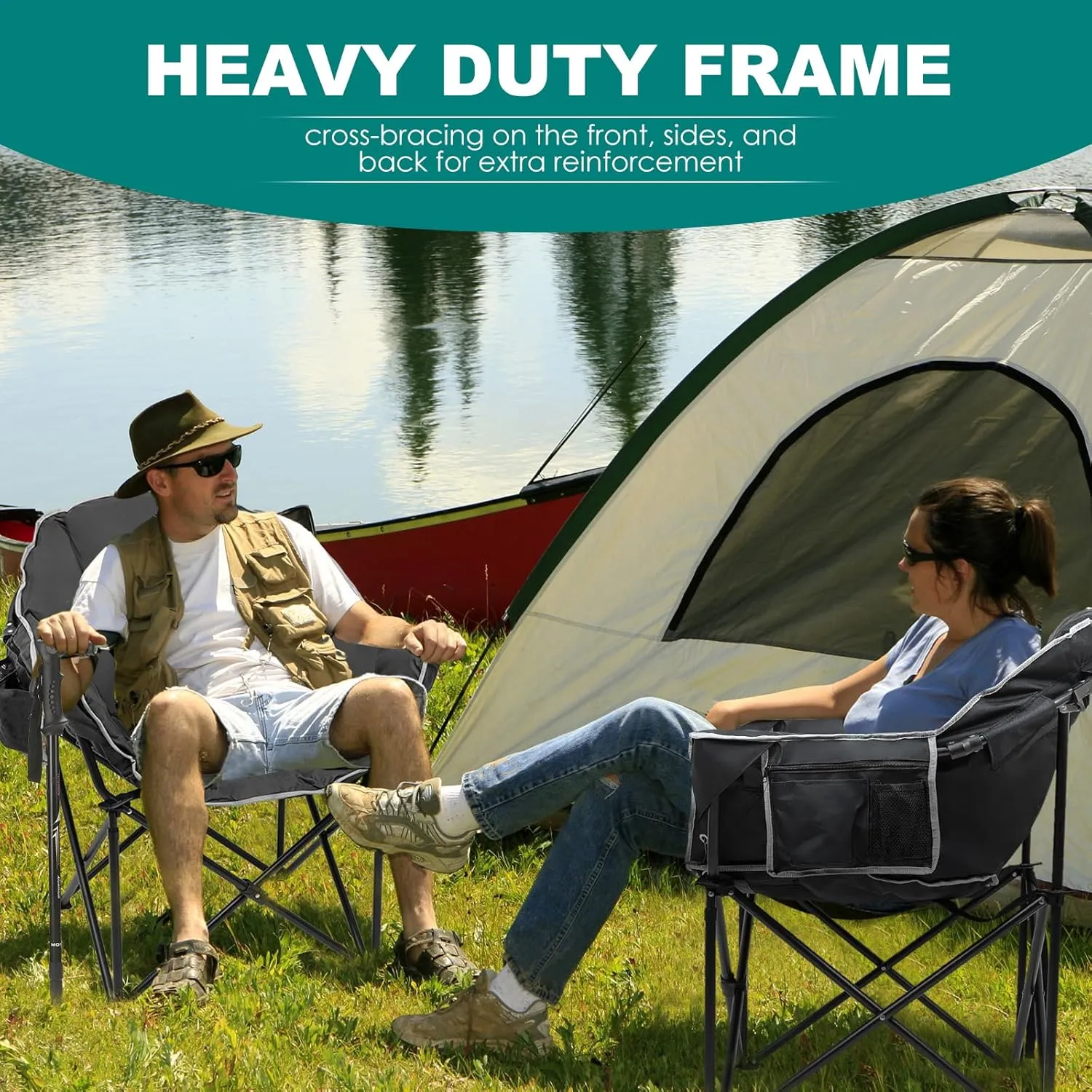 ABORON Oversized Camping Chair, Outdoor Chairs with Side Pocket, Heavy Duty Outside Couch, Folding Cotton Padded Chair Seat for Sports, Patio