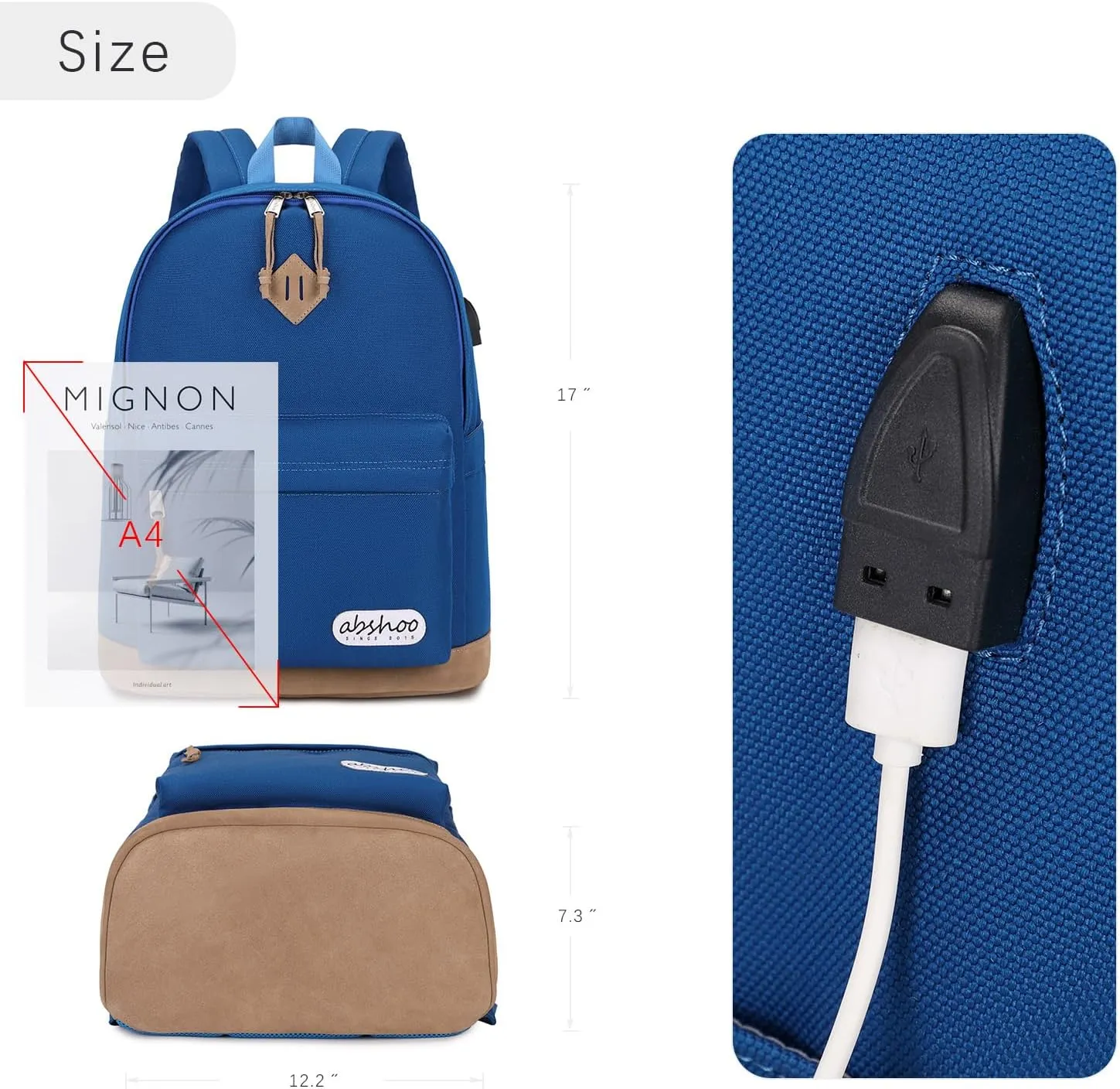 abshoo Basic Big Students Backpack For School Classical College Bookbag Middle High School Backpacks (Klein Blue)