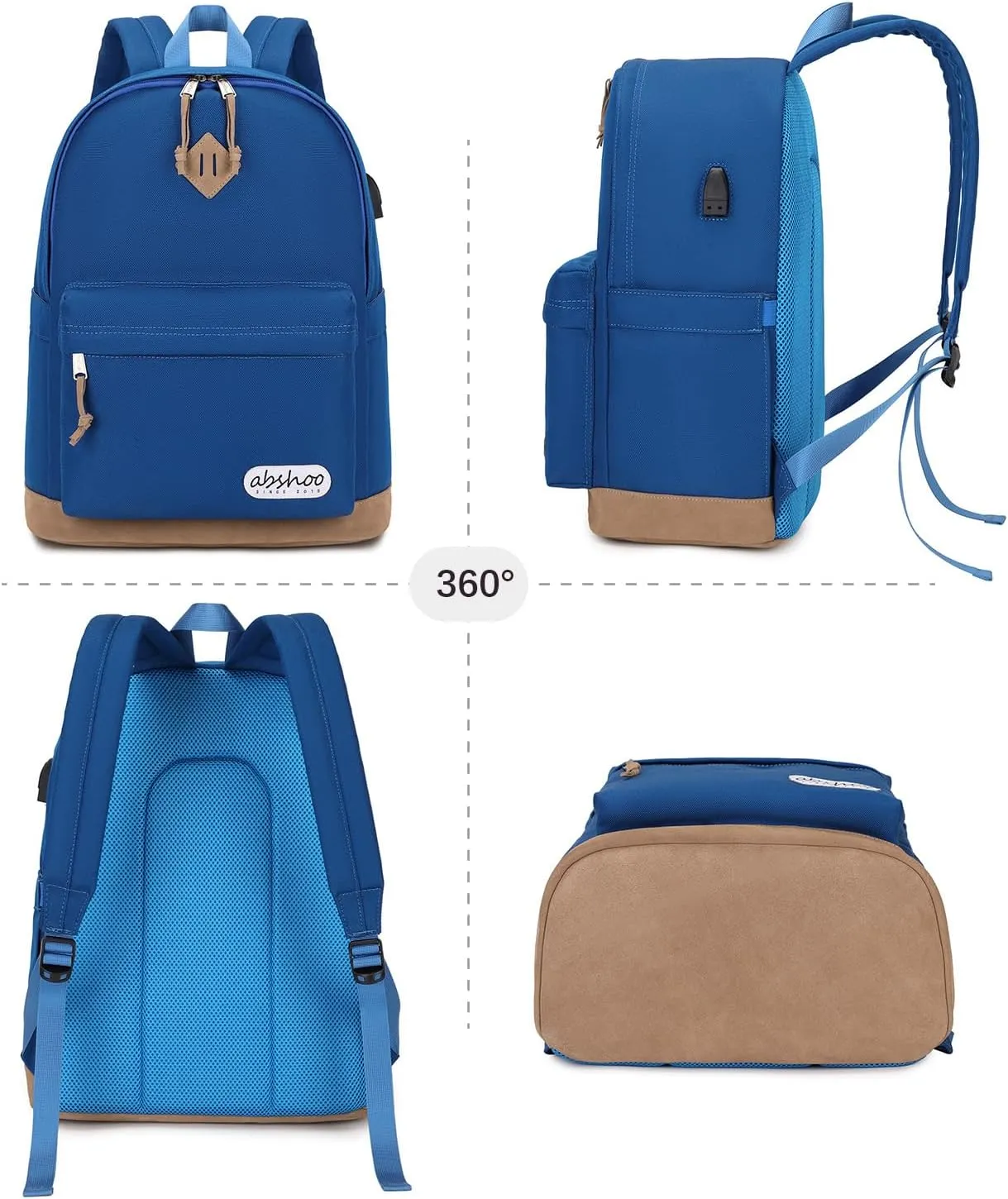 abshoo Basic Big Students Backpack For School Classical College Bookbag Middle High School Backpacks (Klein Blue)