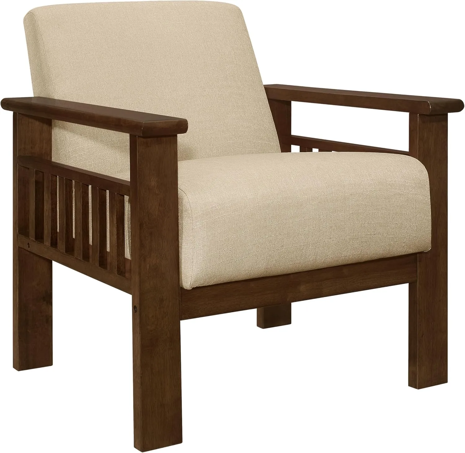 Accent Chair Solid Wood Frame Light Brown Upholstered Seat Textured Fabric Padded Back and Seat Stylish Durable Home Furniture