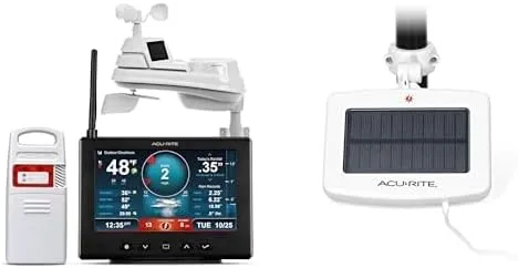 AcuRite Iris (5-in-1) Weather Station for Indoor/Outdoor Temperature and Humidity, Wind Speed/Direction, and Rainfall with High-Definition Display, Solar Power Pack, and Lightning Detection (01024M)