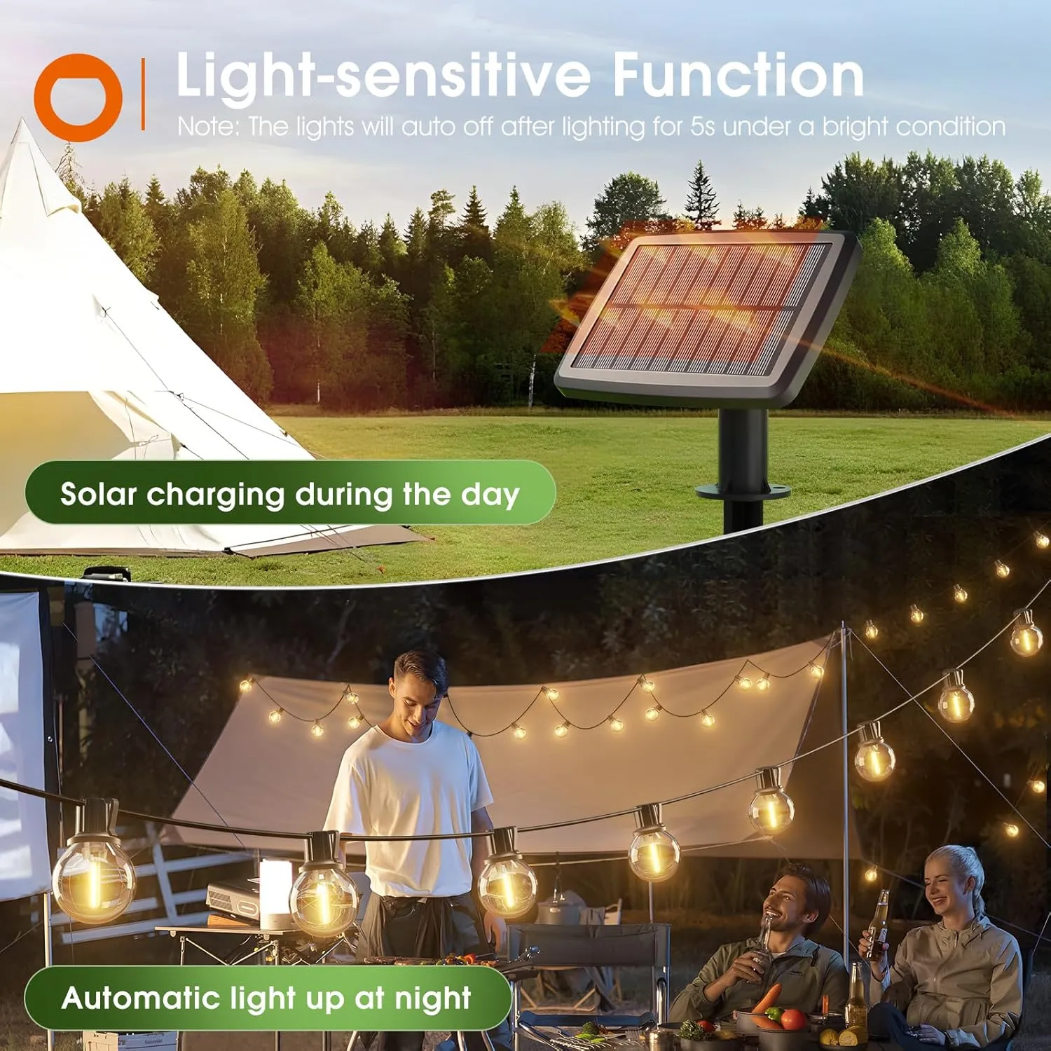 addlon 31FT (25 6) Solar String Lights with Remote, 13 Shatterproof G40 Bulbs, Solar Powered & USB Charging Patio Lights, Dimmable Waterproof Solar Light Outdoor for Camping Porch Backyard Party Decor