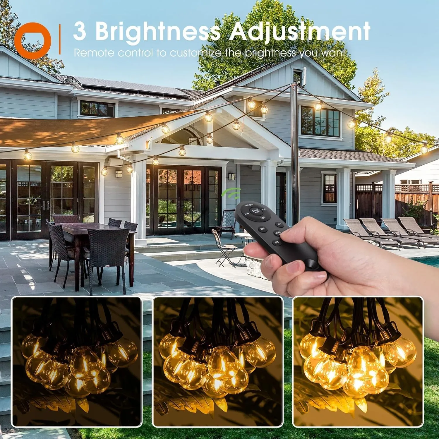 addlon 31FT (25 6) Solar String Lights with Remote, 13 Shatterproof G40 Bulbs, Solar Powered & USB Charging Patio Lights, Dimmable Waterproof Solar Light Outdoor for Camping Porch Backyard Party Decor