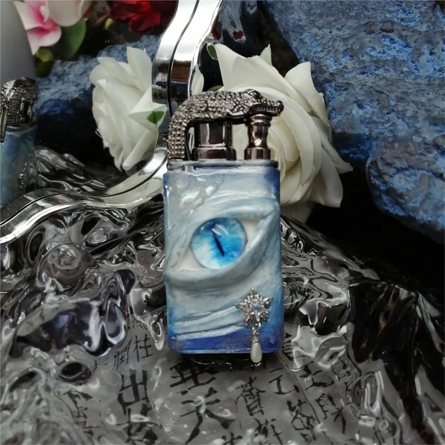 Adjustable Dual Jet Flame Lighter - Refillable Windproof Butane Torch with Vintage Butterfly Embossed Metal for Camping, Candles, Gifts (Fuel Not Included)(Blue1)