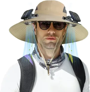 Adofect Wide Brim Sun Hat with 2 Solar Fan, Solar Powered & USB Charging Hat Fishing Hat with Fan for Men