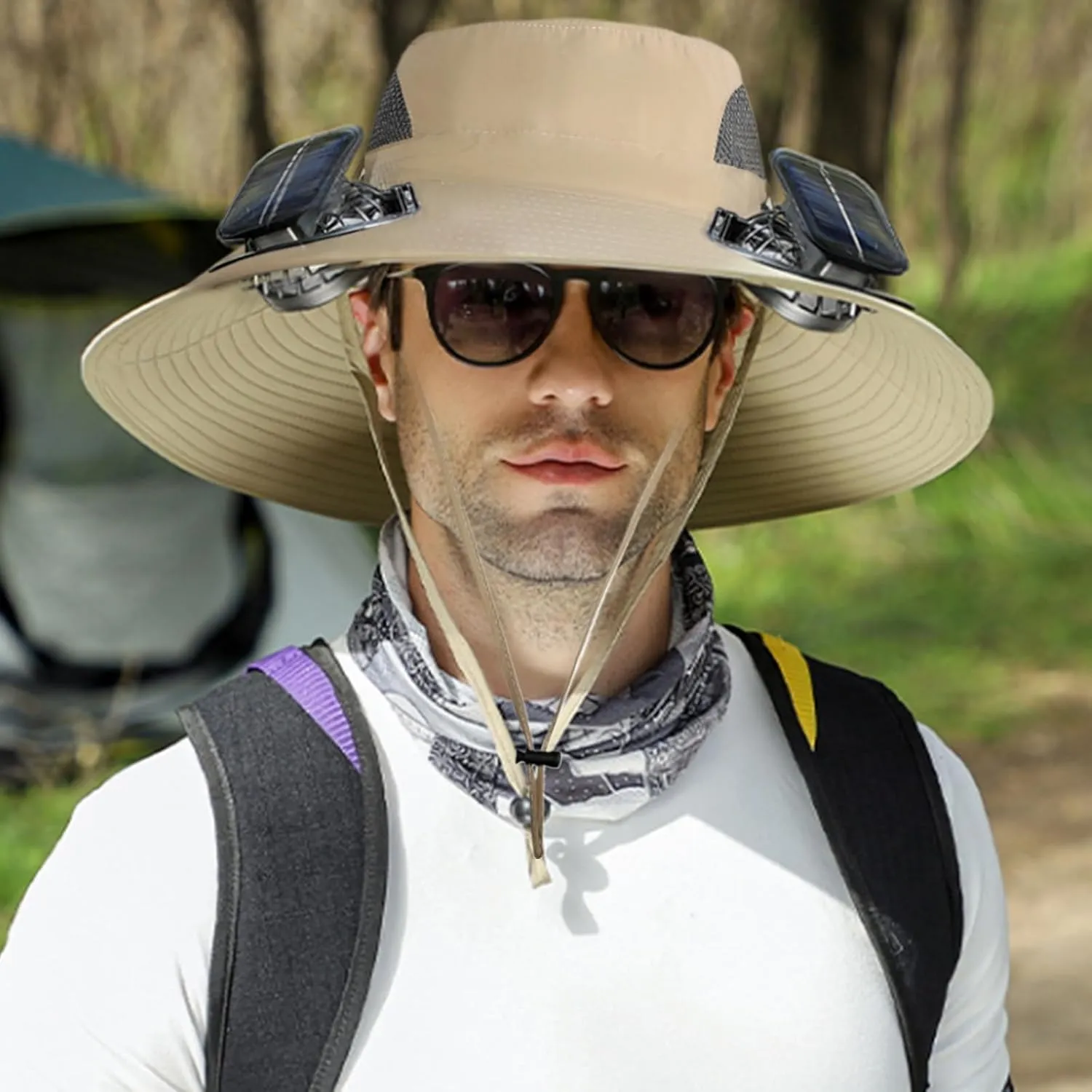Adofect Wide Brim Sun Hat with 2 Solar Fan, Solar Powered & USB Charging Hat Fishing Hat with Fan for Men