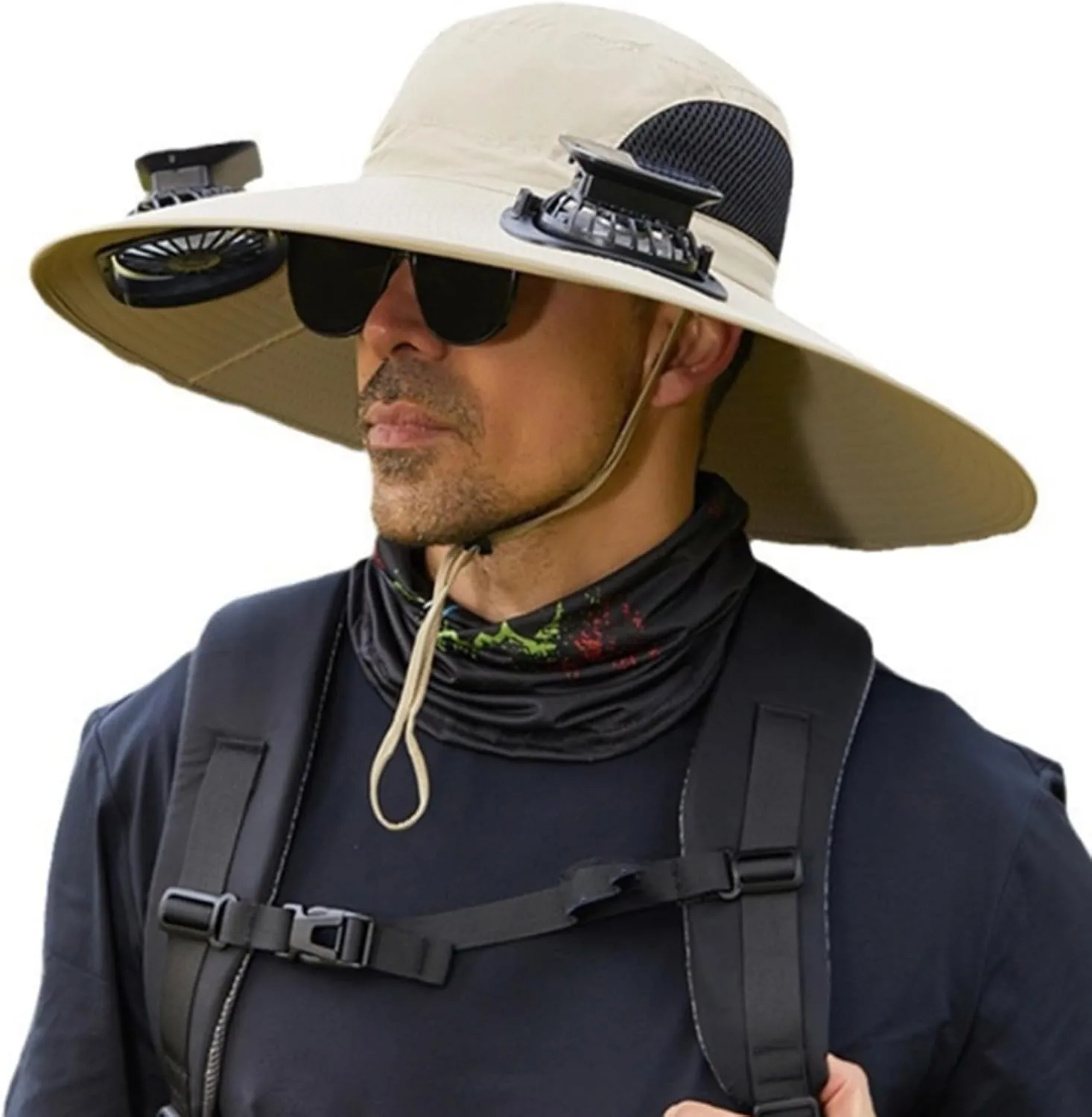 Adofect Wide Brim Sun Hat with 2 Solar Fan, Solar Powered & USB Charging Hat Fishing Hat with Fan for Men