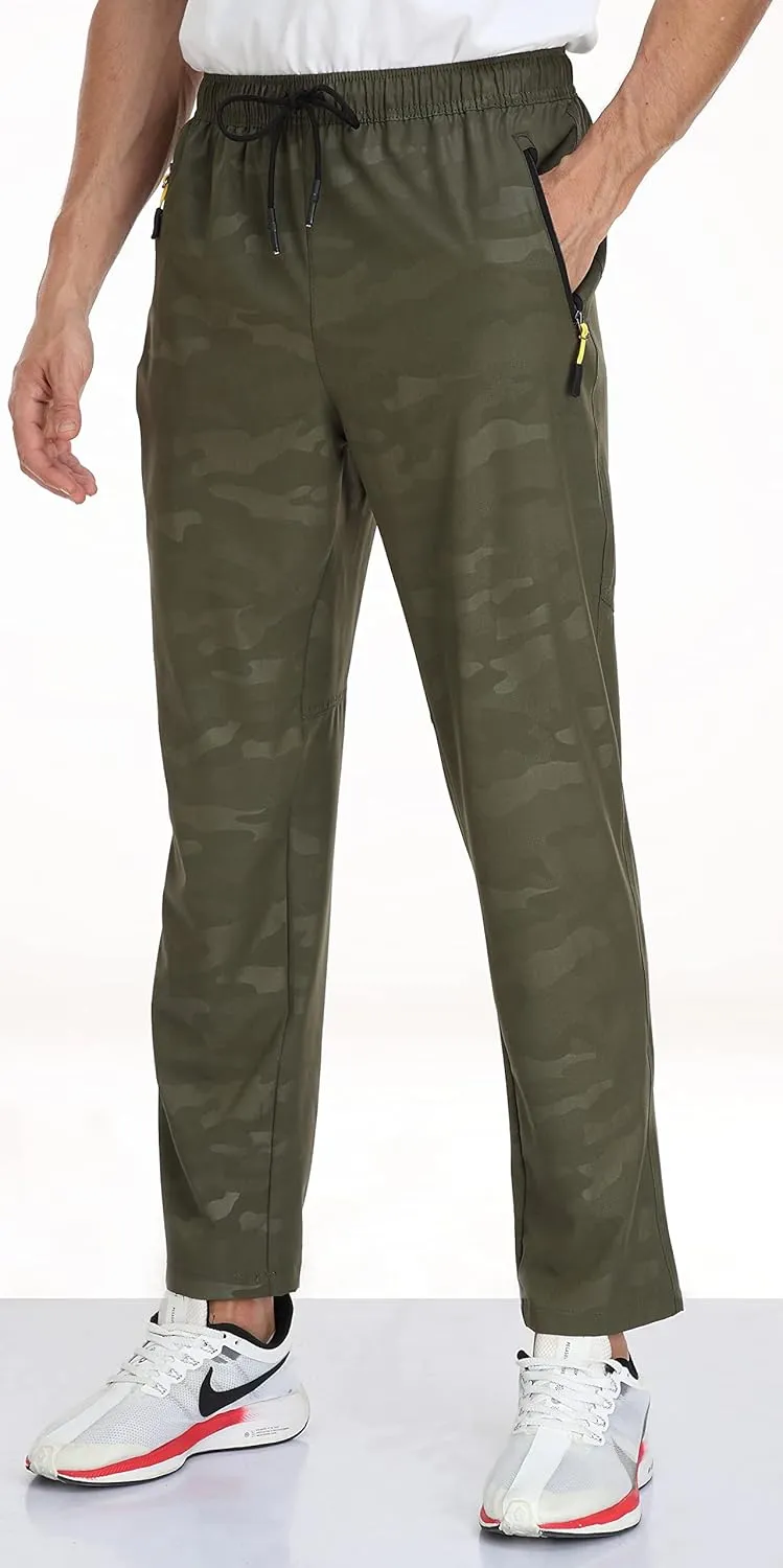AIRIKE Men's Elastic Waist Hiking Pants Water Resistant Quick-Dry Lightweight Outdoor Sweatpants with Zipper Pockets