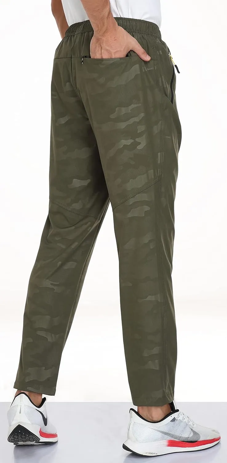 AIRIKE Men's Elastic Waist Hiking Pants Water Resistant Quick-Dry Lightweight Outdoor Sweatpants with Zipper Pockets