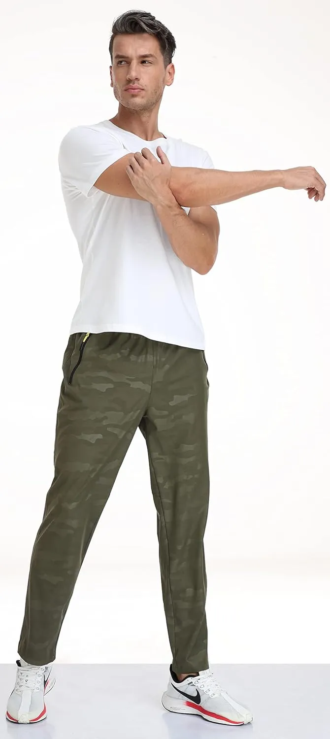 AIRIKE Men's Elastic Waist Hiking Pants Water Resistant Quick-Dry Lightweight Outdoor Sweatpants with Zipper Pockets