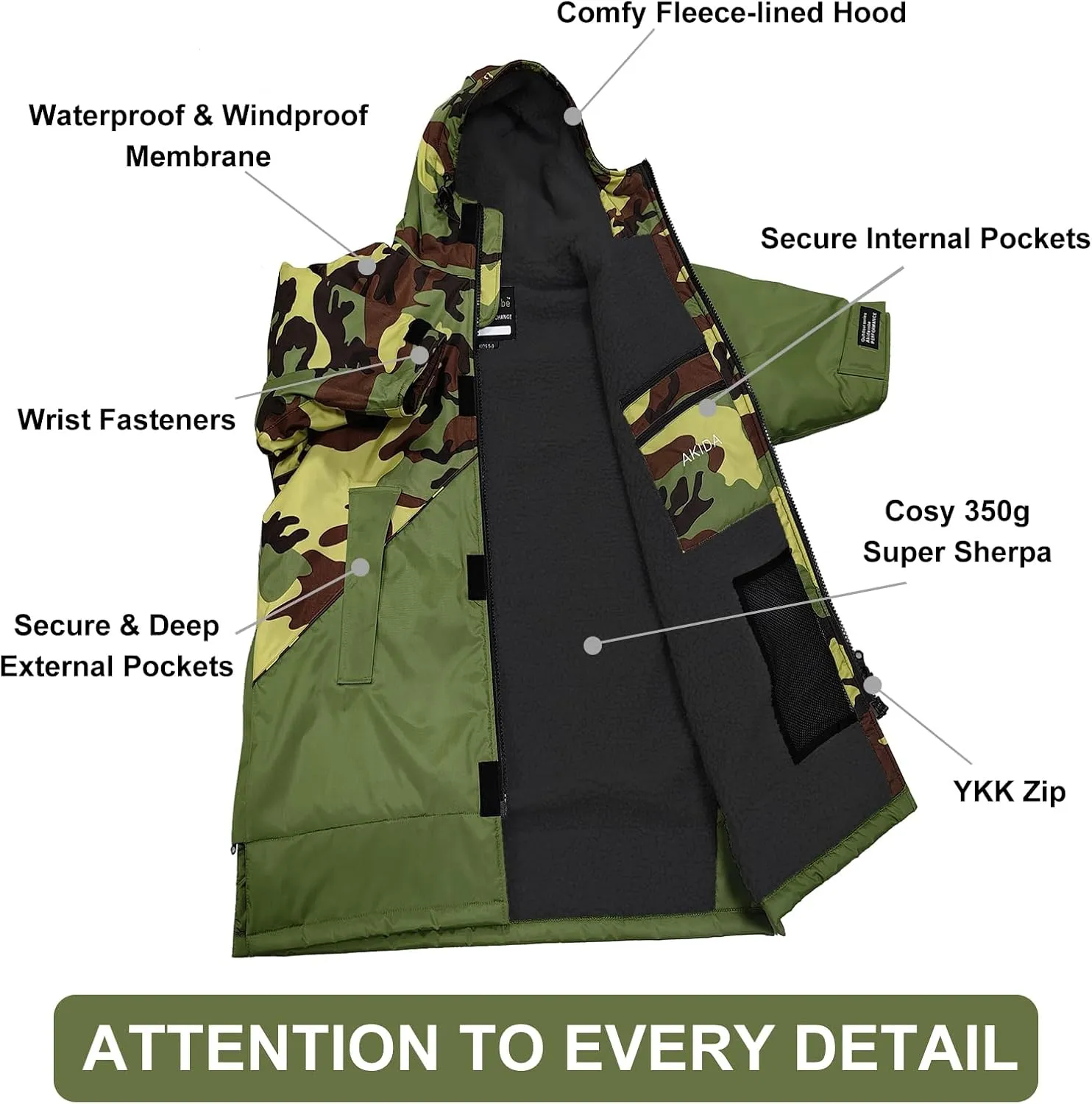 Akida Adult Oversized Changing Robe/Swim Parka,Waterproof Surf Poncho Warm Jacket,Quick Dry Wetsuit Changing Towel.