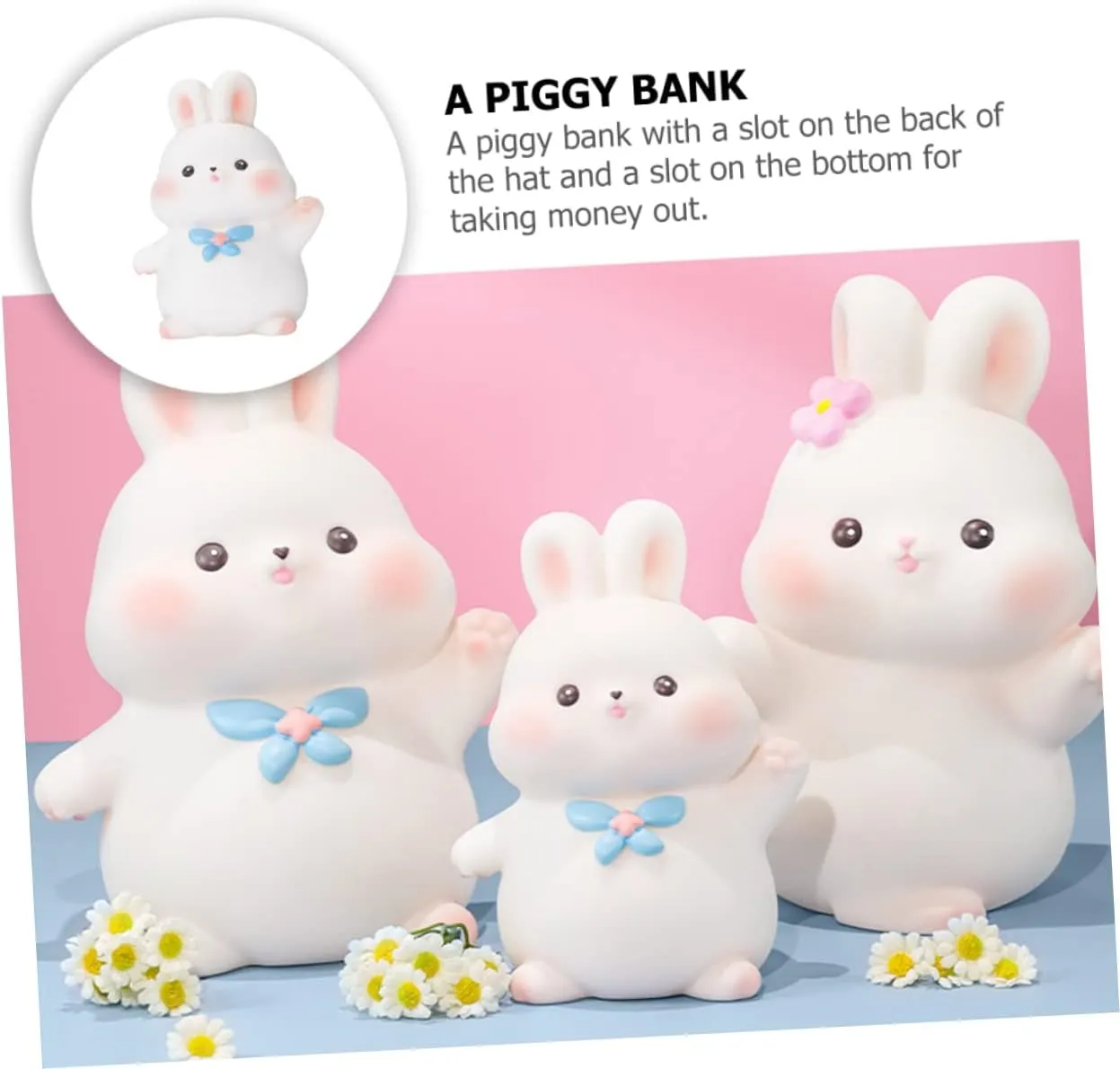 Alasum Rabbit Piggy Bank Kids Coin Bank Cartoon Bunny Figurines Cute Rabbit Coin Bank feng Shui Bunny Figures Piggy Bank for Boys Lucky Coin Piggy Banks for Girls Vinyl Animal Child jar