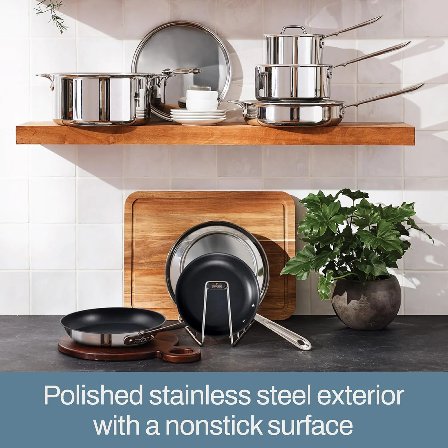 All-Clad D3 3 Ply Stainless Steel Nonstick Bonded Cookware Set 10 Piece, Oven Broiler Safe 600F, Kitchen Cooking Set w/Frying Pan, Sauce Pan, Saute Pan, Stockpot, Professional Pots & Pans Set Silver
