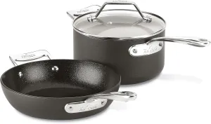 All-Clad Essentials Hard Anodized Nonstick Fry & Sauce Pan Set 8.5 Inch , 2.5 Quart Oven Broiler Safe 500F Pots and Pans, Cookware Black