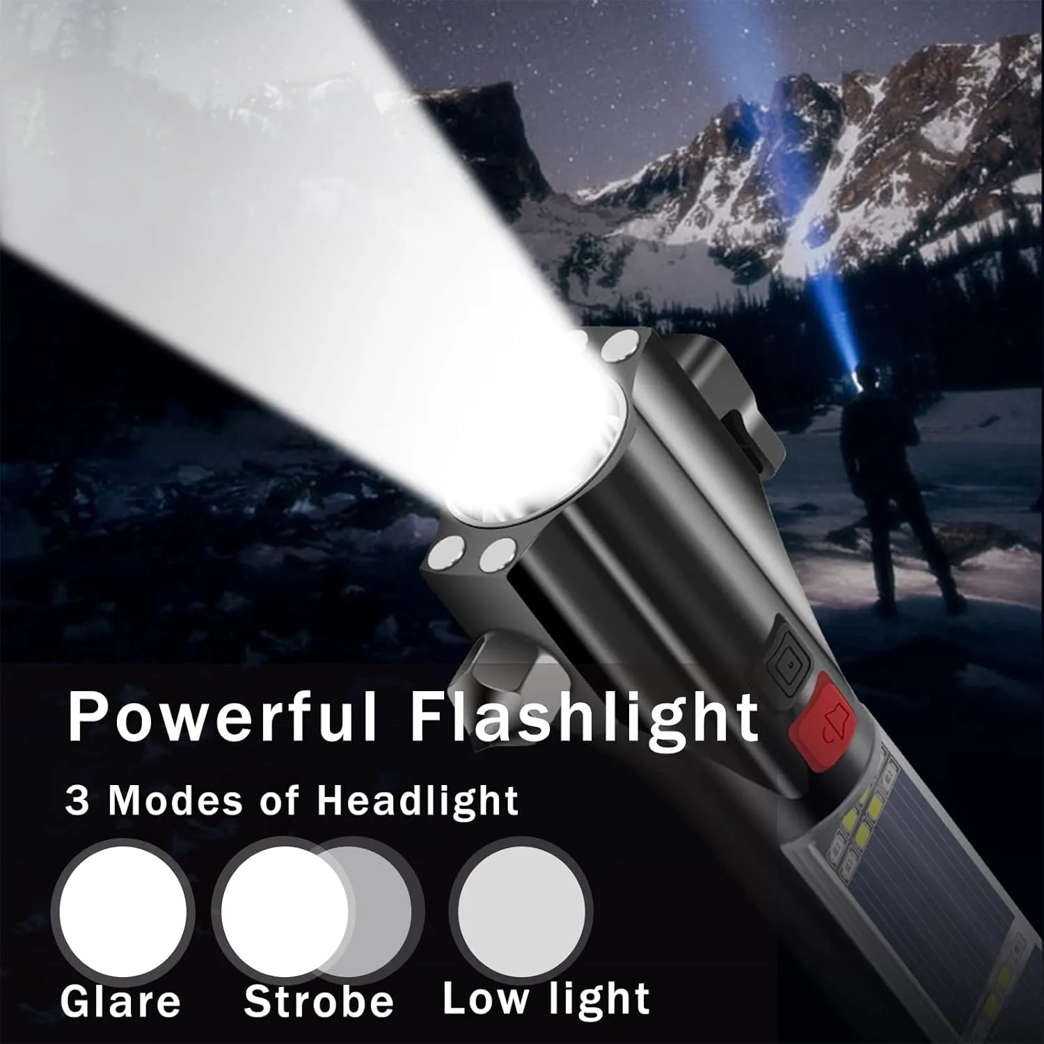 All-in-1 Car Safety Hammer, Multi-Function Emergency Escape Hammer with Window Breaker and Seatbelt Cutter, Mobile Power, LED Flashlight, Alarm Rescue, Strobe SOS Beacon