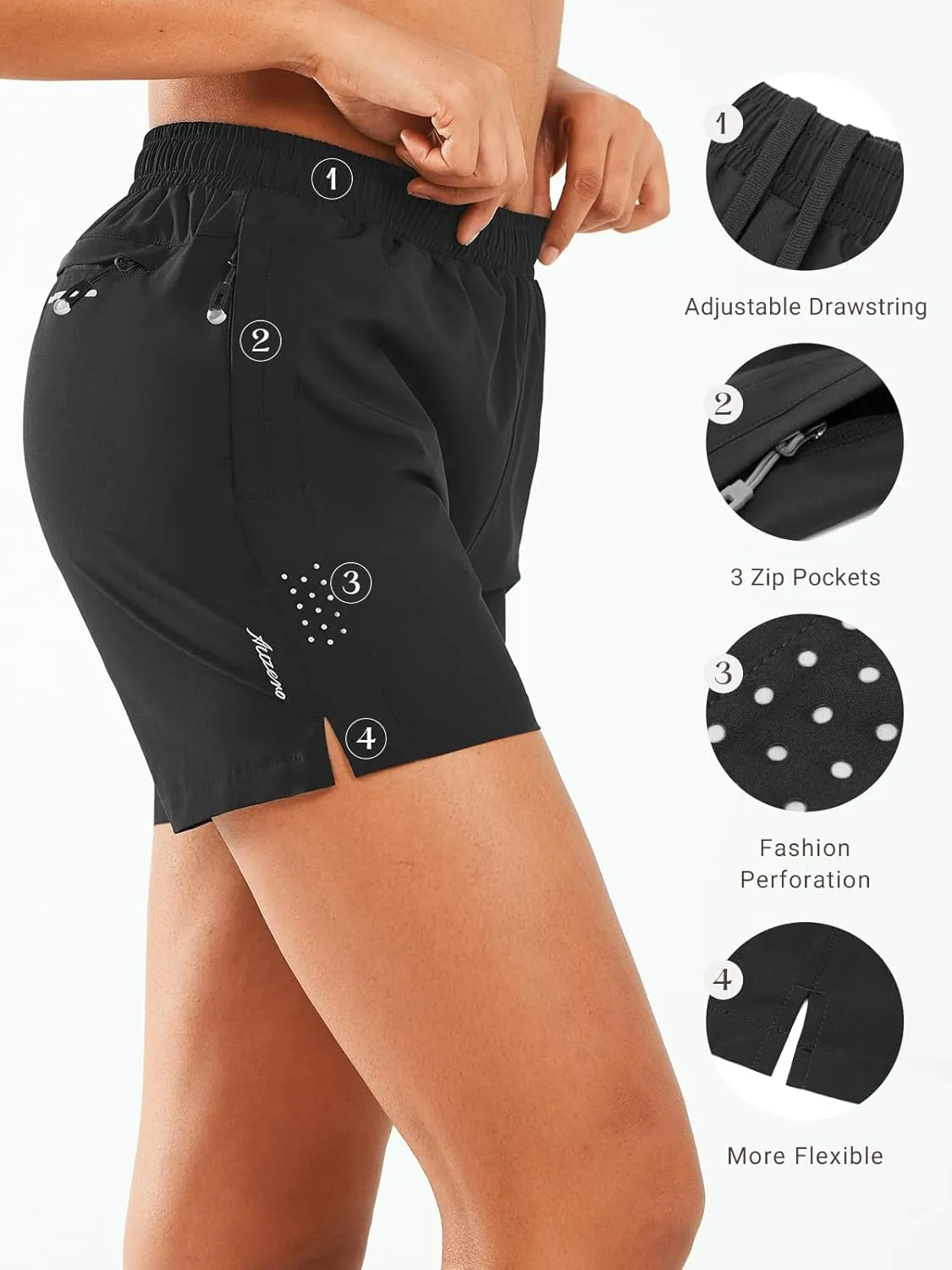 ALLZERO Women's Running Shorts 5" Quick Dry Lightweight Athletic Workout Shorts with Zip Pockets Hiking