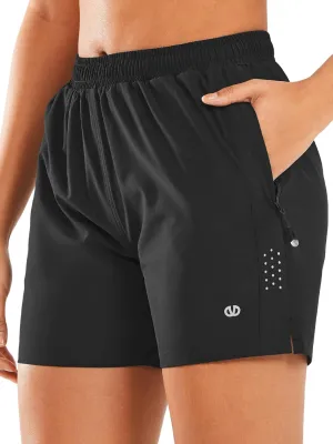 ALLZERO Women's Running Shorts 5" Quick Dry Lightweight Athletic Workout Shorts with Zip Pockets Hiking