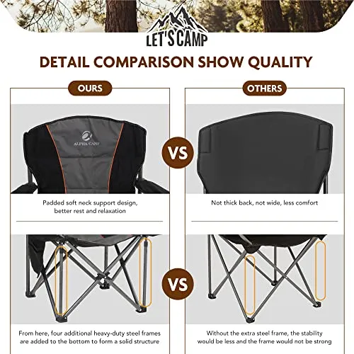 ALPHA CAMP Folding Camping Chair Oversized Heavy Duty Padding