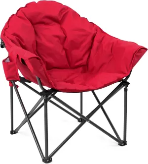 ALPHA CAMP Heavy-Duty Oversize Camping Chair Round Moon Saucer Chair Padded Folding Chair with Cup Holder and Carry Bag
