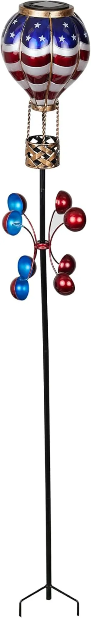 Alpine Corporation RGG1006SLR Solar-Powered Patriotic Hot Air Balloon Spinning Garden Stake w/LED Lights, 45" H, Multi