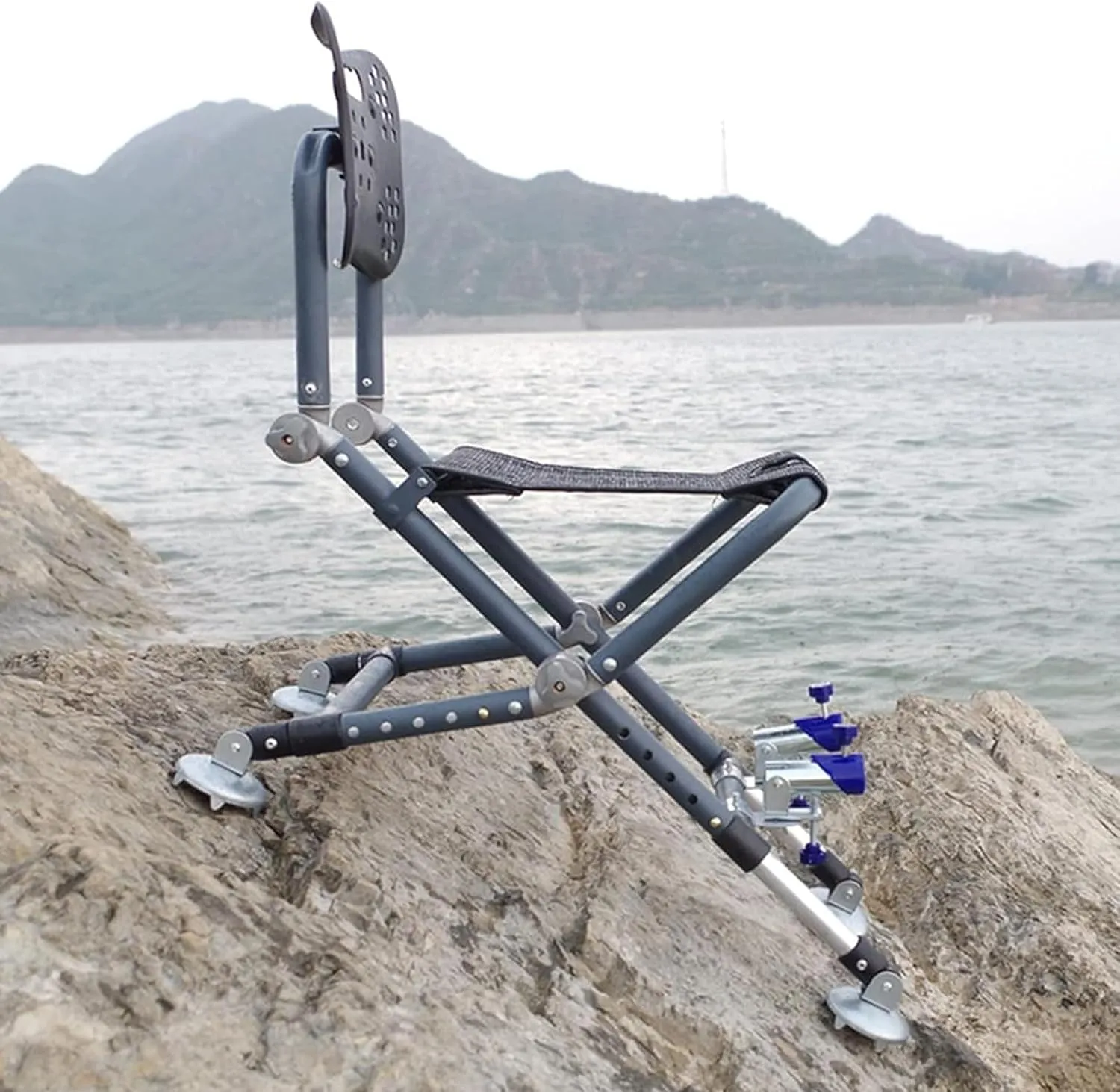 Aluminum Folding Fishing Chair with Adjustable Backrest Legs, Heavy Duty Professional Outdoor Fishing Chair with Backpack, Portable Lightweight Leisure Chair for Uneven Ground
