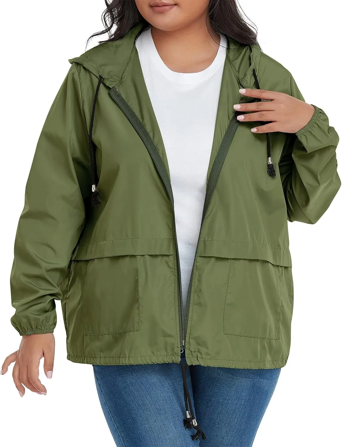 American Trends Women Plus Size Light RainCoat Jackets Packable Hooded Waterproof Windbreaker for Women