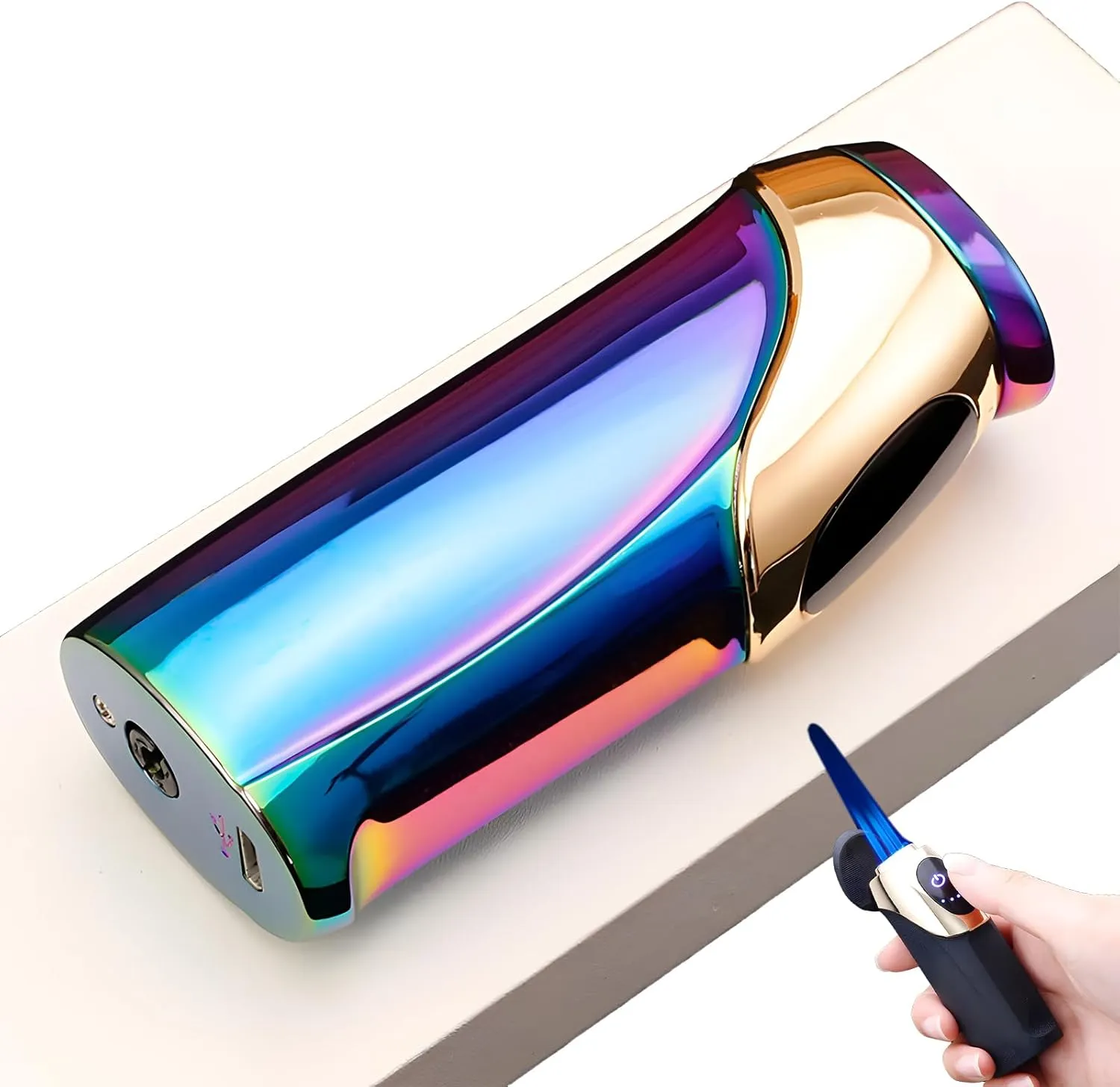 Amposei Windproof Electric Lighter Touch Sensitive Case, Lighter, Electric Arc Lighter Windproof Lighter Plasma Lighter - USB Rechargeable, Upgraded Battery Indicator (Blue)