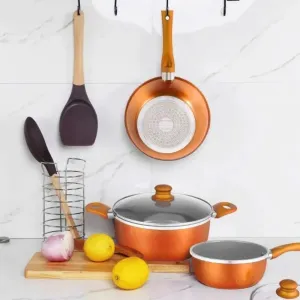 and 6 Cookware Pot PCS Nonstick Set, Pot Economical shipping Courteous Orange Milk Set Pan LunaLulink Set-Wok, Soup, Kitchen