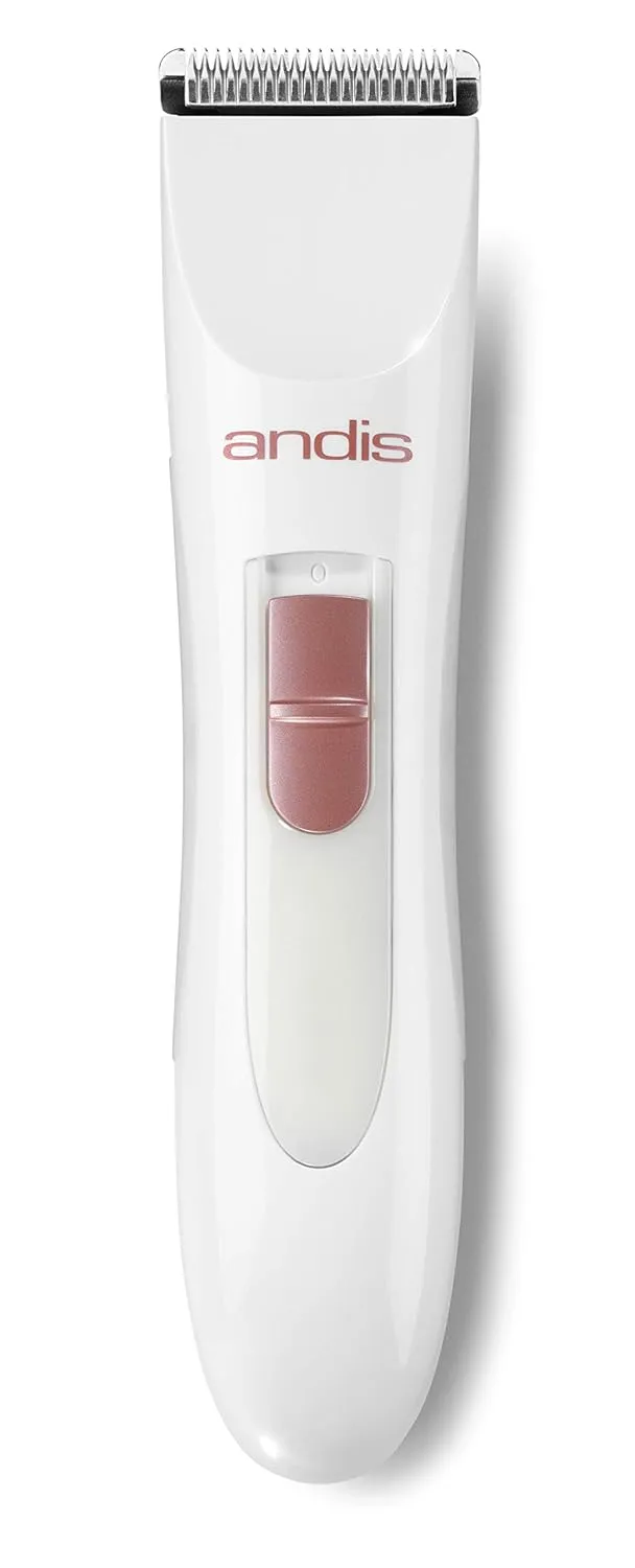 Andis 24630 Women's Personal Electric Trimmer - Detachable Stainless-Steel Blade - for Legs, Underarms Hair Removal - Rechargeable Cordless Slim Design - 6-Piece Kit, White