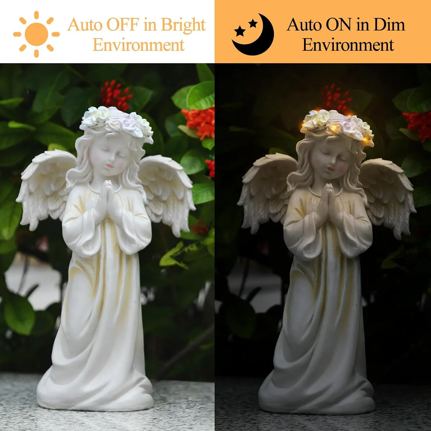Angel Garden Statue,Memory Guardian Solar Garden Decor with Warm Light,Waterproof Outdoor Garden Decor Praying Angel Figurine Sculpture for Lawn Yard Patio,Sympathy Gift,White