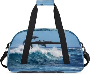 Animal Dolphins Gym Duffel Bag for Men Women Sea Waves Sports Tote Bag with Adjustable Shoulder Strap for Dance Gymnastics Traveling Outdoor Camping Overnight Stay