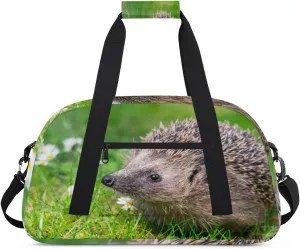 Animal Hedgehog Gym Duffel Bag for Men Women Small Daisies Sports Tote Bag with Adjustable Shoulder Strap for Dance Gymnastics Traveling Outdoor Camping Overnight Stay