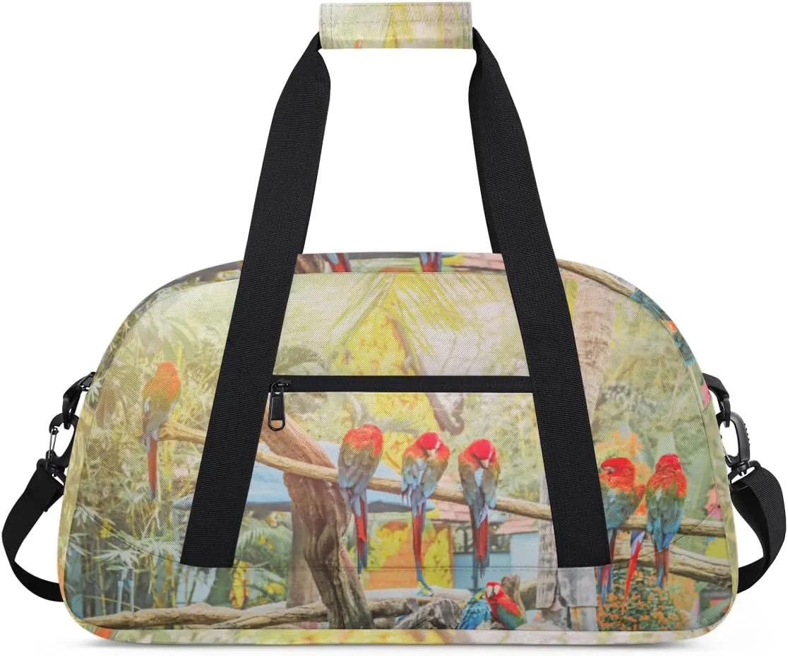 Animal Parrot Gym Duffel Bag for Men Women Wild Parrot Sports Tote Bag with Adjustable Shoulder Strap for Dance Gymnastics Traveling Outdoor Camping Overnight Stay