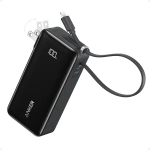 Anker Nano 3-in-1 Power Bank, Built-in Lightning Cable, USB-C Port, Foldable AC Plug for Fast Recharging, 30W Max Output, 10,000mAh Capacity, Compatible with iPhone 14 Series, AirPods, and More