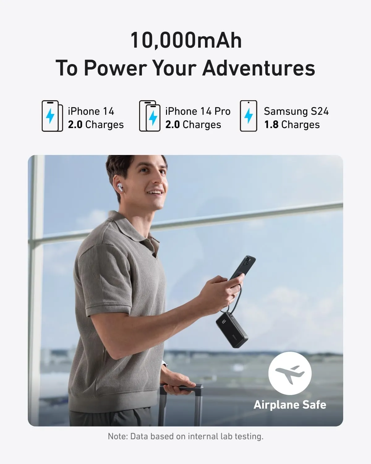 Anker Nano 3-in-1 Power Bank, Built-in Lightning Cable, USB-C Port, Foldable AC Plug for Fast Recharging, 30W Max Output, 10,000mAh Capacity, Compatible with iPhone 14 Series, AirPods, and More