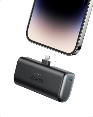 Anker Nano Power Bank with Built-in Lightning Connector, Portable Charger 5,000mAh MFi Certified 12W, Compatible with iPhone 14/14 Pro / 14 Plus / 14 Pro Max, iPhone 13 and 12 Series (Black)