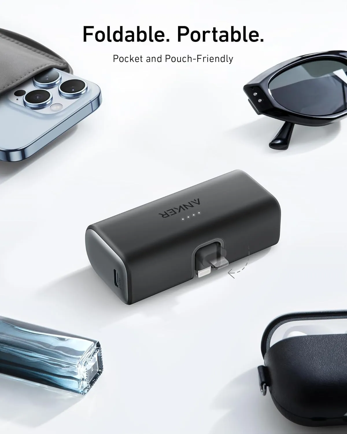 Anker Nano Power Bank with Built-in Lightning Connector, Portable Charger 5,000mAh MFi Certified 12W, Compatible with iPhone 14/14 Pro / 14 Plus / 14 Pro Max, iPhone 13 and 12 Series (Black)