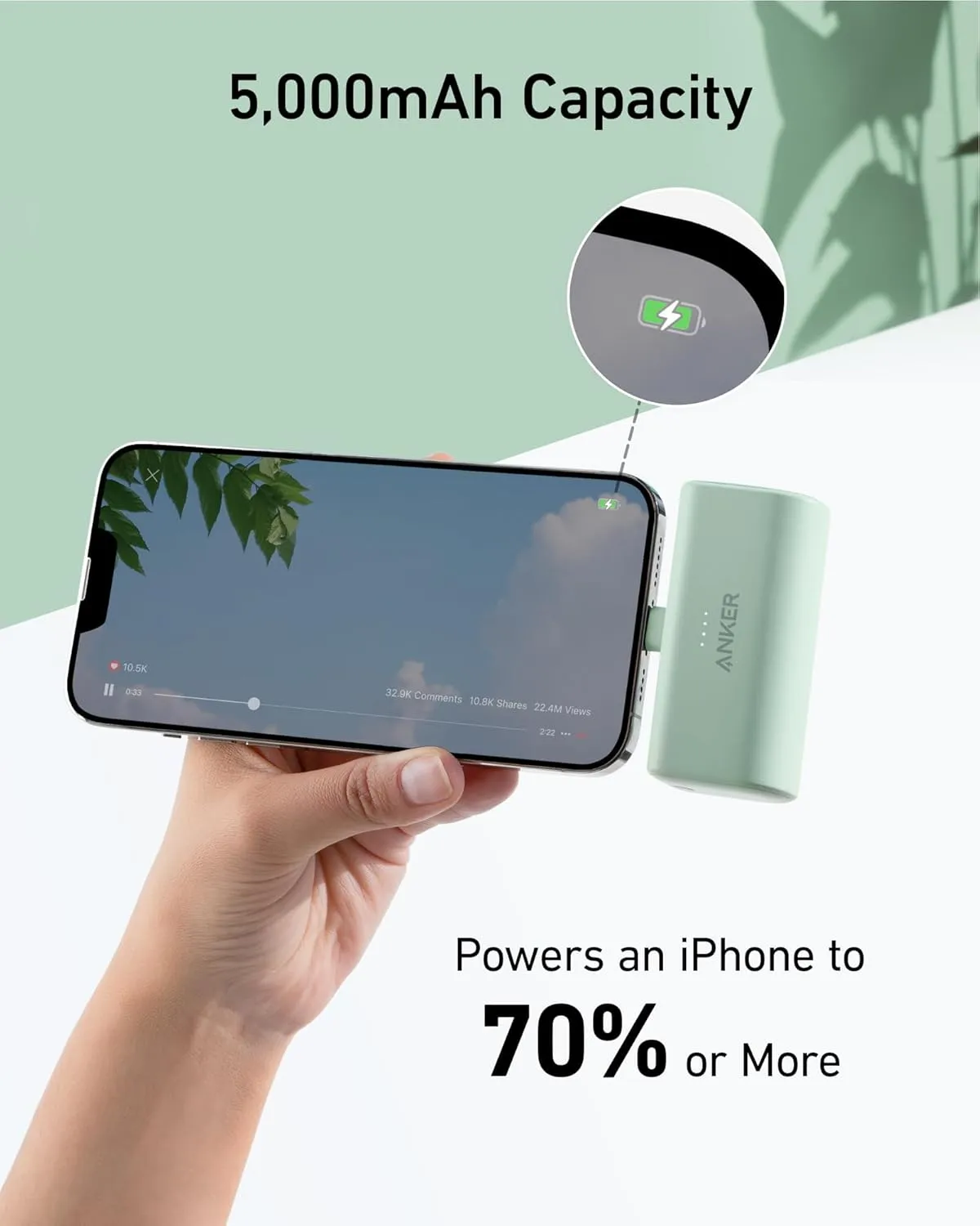 Anker Nano Power Bank with Built-in Lightning Connector, Portable Charger 5,000mAh MFi Certified 12W, Compatible with iPhone 14/14 Pro / 14 Plus / 14 Pro Max, iPhone 13 and 12 Series (Black)