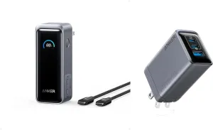 Anker Prime Power Bank, 9,600mAh Battery Pack with 65W Output, Built-in AC Plug with Anker Prime Charger, 100W USB C Charger, 3-Port GaN USB Charger Block