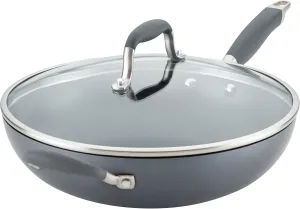 Anolon Advanced Home Hard Anodized Nonstick Frying/Saute/All Purpose Pan with Lid and Helper Handle, 12 Inch, Moonstone Dark Gray