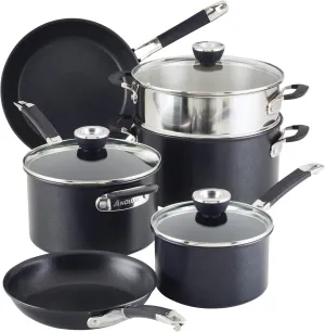Anolon SmartStack Hard Anodized Nonstick Induction Nesting Cookware/Pots and Pans Set, Dishwasher Safe, 9 Piece - Black