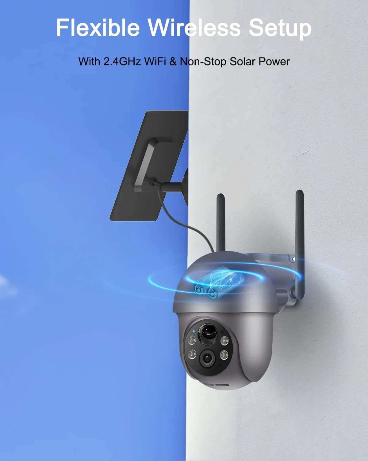 ANRAN 5MP Security Cameras Wireless Outdoor, Solar Camera Wireless with 360° View for Home Surveillance, WiFi Camera with Spotlights, PIR Detection, Color Night Vision, Siren Alarm, Q1 Max Grey