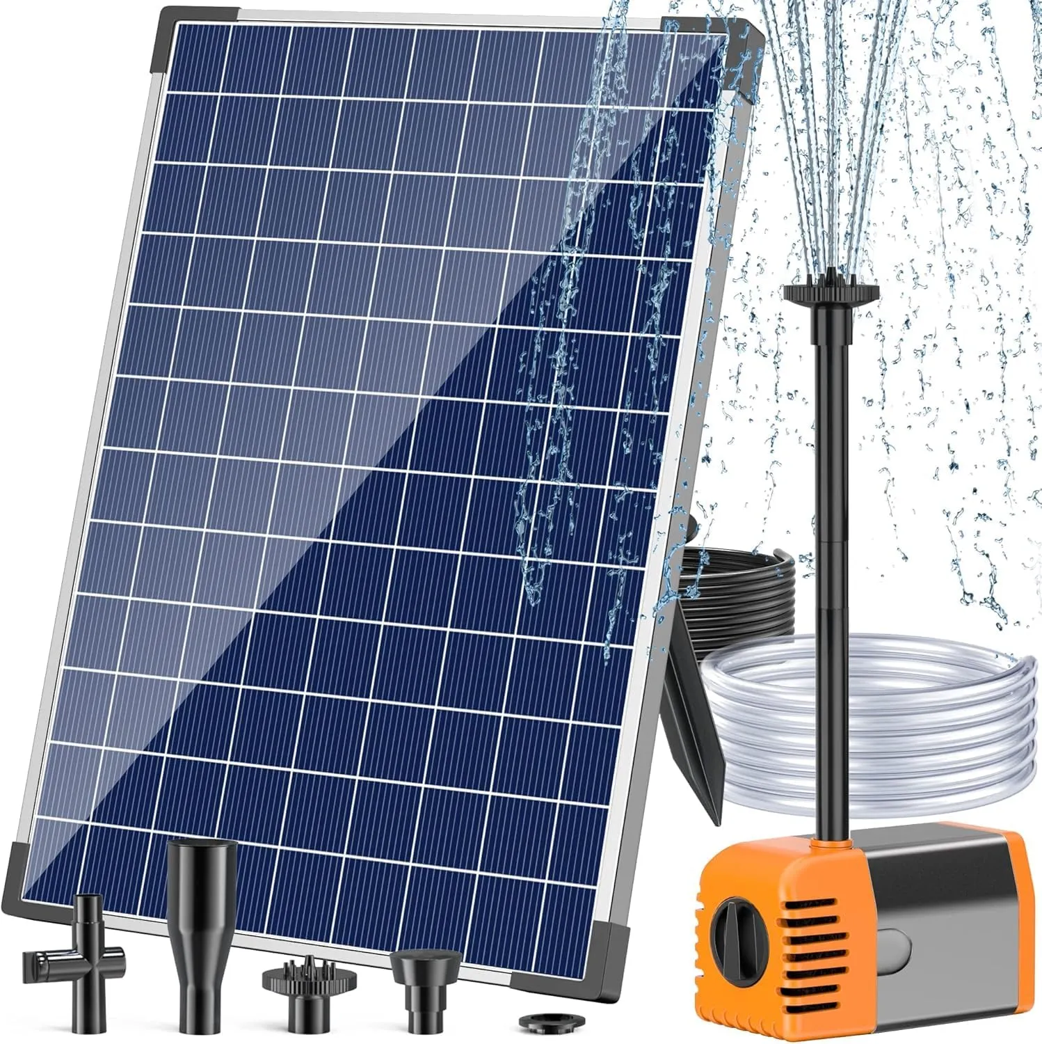 Antfraer Solar Fountain Pump, 25W Solar Water Pump 410GPH Flow Adjustable, Pond Fountain with 17Ft Cord & PVC Tubing for Pond Garden Waterfall Backyard Hydroponics Water Features